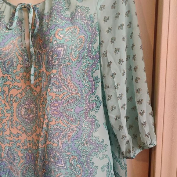 Ann Taylor Blue Flutter Sleeve Blouse with Tie Front - Picture 7 of 13